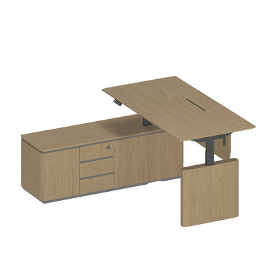 Стол руководителя на электроприводе на опорной тумбе левый