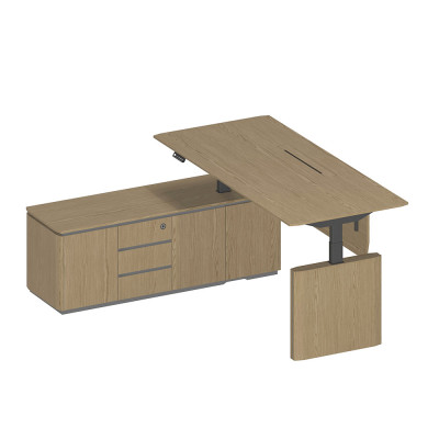 Стол руководителя на электроприводе на опорной тумбе левый