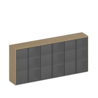 Шкаф для документов средний со стеклом 6-дверный ИН 307 ГР дуб грейдж