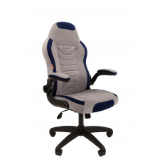 Кресло Chairman game 50 Россия серый/синий велюр Т53/Т82 пластик черный