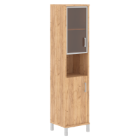 Шкаф-колонка высокая с малой стеклянной дверью в AL-рамке и глухой B 431.9L Дуб Бофорд