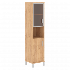 Шкаф-колонка высокая с малой стеклянной дверью в AL-рамке и глухой B 431.9L Дуб Бофорд