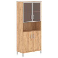 Шкаф высокий с малыми стеклянными дверьми в AL-рамке и глухими B 430.9 Дуб Бофорд