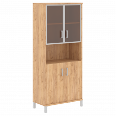 Шкаф высокий с малыми стеклянными дверьми в AL-рамке и глухими B 430.9 Дуб Бофорд