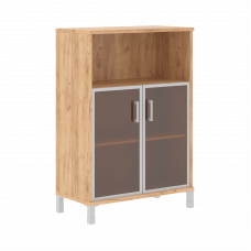 Шкаф средний с малыми стеклянными дверьми в AL-рамке B 420.4 Дуб Бофорд