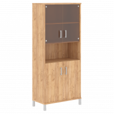 Шкаф высокий с малыми стеклянными и глухими дверьми B 430.10 Дуб Бофорд