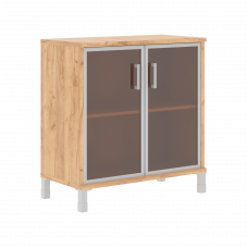 Шкаф низкий со стеклянными дверьми в AL-рамке B 410.4 Дуб Бофорд