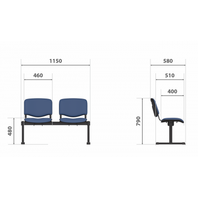 Секция двухместная ИЗО/2 black Z, искусственная кожа