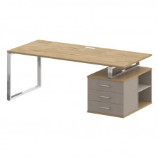 Стол руководителя с опорной тумбой, правы Шифт 2000*904*753 SK.SRT-200 (R) Тиквуд Светлый/Капучино