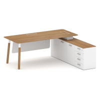 Fresco Стол руководителя FR.SR-20 (R) Дуб Светлый/Белый Бриллиант UM/Металл Белый/Нерж. Сталь 2000*1