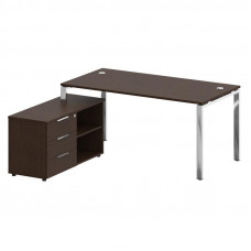 Metal System Direct Стол руковод. с тумбой БГ.СРТ-4.8 (L) Венге Цаво/Нержавеющая Сталь 1700*1620*750