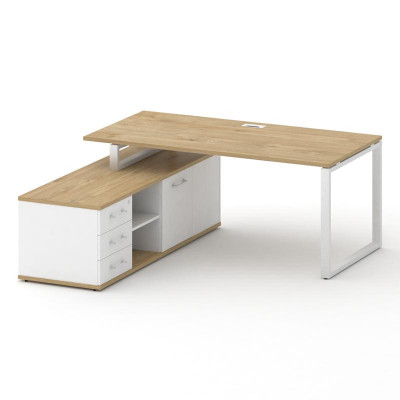 Шифт Стол руководителя с опорной греденцией , левый SK.SRG-180.P (L) Тиквуд Светлый/Белый Бриллиант/