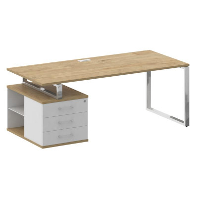 Шифт Стол руководителя с опорной тумбой, левый SK.SRT-200 (L) Тиквуд Светлый/Белый Бриллиант 2000*90