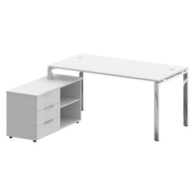 Metal System Direct Стол руковод. с тумбой БГ.СРТ-4.8 (L) Белый/Нержавеющая Сталь 1700*1620*750