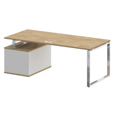 Шифт Стол руководителя с опорной тумбой, правый SK.SRT-200 (R) Тиквуд Светлый/Белый Бриллиант 2000*9