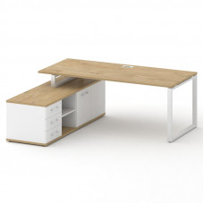 Стол руководителя с опорной греденцией, левый Шифт 2000*1800*753 SK.SRG-200.P (L) Тиквуд Светлый/Белый Бриллиант/Металл Белый