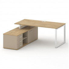 Стол руководителя с опорной греденцией, левый Шифт 1800*1800*753 SK.SRG-180.P (L) Тиквуд Светлый/Капучино/Металл Белый