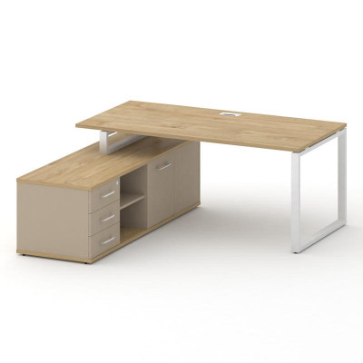 Шифт Стол руководителя с опорной греденцией , левый SK.SRG-180.P (L) Тиквуд Светлый/Капучино/Металл