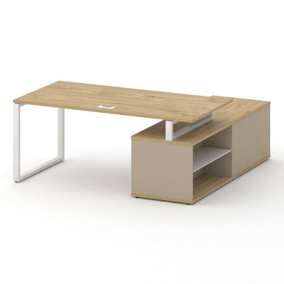 Шифт Стол руководителя с опорной греденцией , левый SK.SRG-180.P (L) Тиквуд Светлый/Капучино/Металл