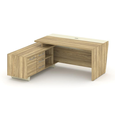 Corner Стол руководителя с тумбой COR.SRT-18 (L) Гикори Песочный/Ваниль/Металл Ваниль 1800*1800*750