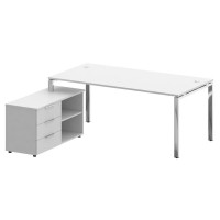 Metal System Direct Стол руковод. с тумбой БГ.СРТ-5.9 (L) Белый/Нержавеющая Сталь 1900*1720*750