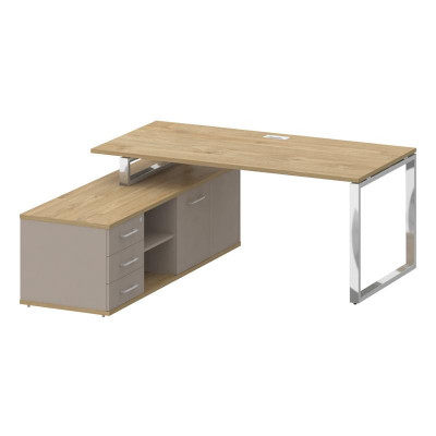 Шифт Стол руководителя с опорной греденцией, левый SK.SRG-180 (L) Тиквуд Светлый/Капучино 1800*1800*