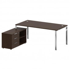 Metal System Direct Стол руковод. с тумбой БГ.СРТ-5.9 (L) Венге Цаво/Нержавеющая Сталь 1900*1720*750
