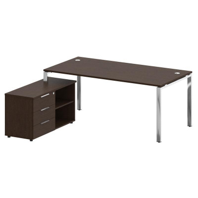 Metal System Direct Стол руковод. с тумбой БГ.СРТ-5.9 (L) Венге Цаво/Нержавеющая Сталь 1900*1720*750