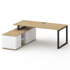 Стол руководителя с опорной греденцией, левый Шифт 2000*1800*753 SK.SRG-200.P (L) Тиквуд Светлый/Белый Бриллиант/Металл Черный