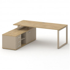 Стол руководителя с опорной греденцией, левый Шифт 2000*1800*753 SK.SRG-200.P (L) Тиквуд Светлый/Капучино/Металл Капучино