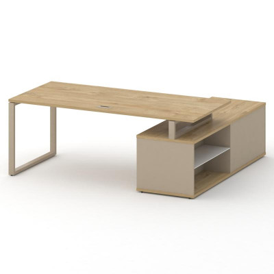 Шифт Стол руководителя с опорной греденцией , левый SK.SRG-200.P (L) Тиквуд Светлый/Капучино/Металл