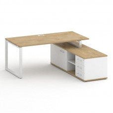 Стол руководителя с опорной греденцией, правый Шифт 1800*1800*753 SK.SRG-180.P (R) Тиквуд Светлый/Белый Бриллиант/Металл Белый