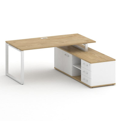 Шифт Стол руководителя с опорной греденцией, правый SK.SRG-180.P (R) Тиквуд Светлый/Белый Бриллиант/