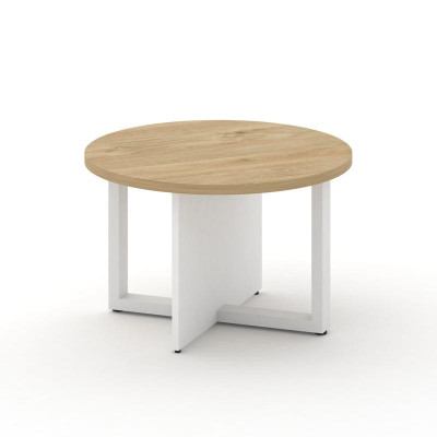 Шифт Стол журнальный, круглый SK.SG-KR-70.P Тиквуд Светлый/Белый Бриллиант/Металл Белый 700*700*450