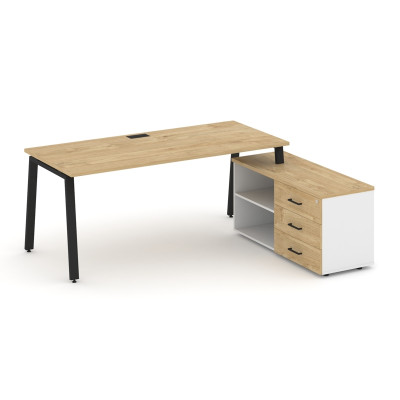 Style Project Direct Стол письменный с греденцией правой SN-6A.SRG-023.M(R) Тиквуд Светлый/Белый/Тик