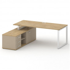 Стол руководителя с опорной греденцией, левый Шифт 2000*1800*753 SK.SRG-200.P (L) Тиквуд Светлый/Капучино/Металл Белый