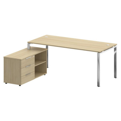 Metal System Direct Стол руковод. с тумбой БГ.СРТ-5.8 (L) Акация Лорка/Нержавеющая Сталь 1900*1620*7