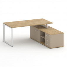 Стол руководителя с опорной греденцией, правый Шифт 1800*1800*753 SK.SRG-180.P (R) Тиквуд Светлый/Капучино/Металл Белый