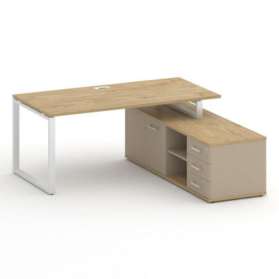 Шифт Стол руководителя с опорной греденцией, правый SK.SRG-180.P (R) Тиквуд Светлый/Капучино/Металл