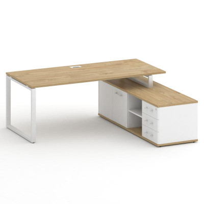 Шифт Стол руководителя с опорной греденцией, правый SK.SRG-200.P (R) Тиквуд Светлый/Белый Бриллиант/