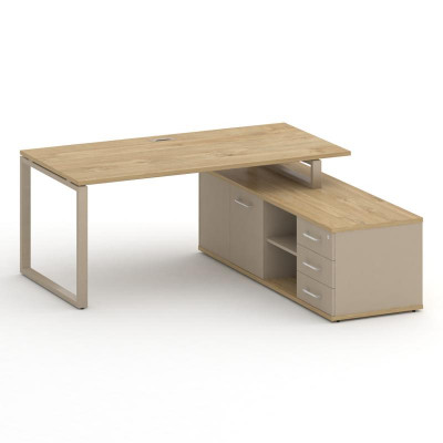 Шифт Стол руководителя с опорной греденцией, правый SK.SRG-180.P (R) Тиквуд Светлый/Капучино/Металл