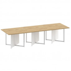 Стол переговорный, тройной, прямоугольный Шифт 3300*1100*753 SK.SP-KV-110-3 Тиквуд Светлый/Белый Бриллиант