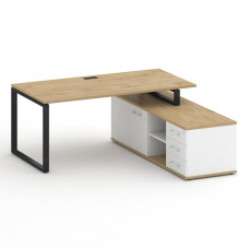 Стол руководителя с опорной греденцией, правый Шифт 1800*1800*753 SK.SRG-180.P (R) Тиквуд Светлый/Белый Бриллиант/Металл Черный