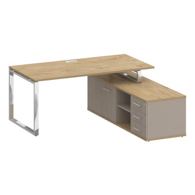 Шифт Стол руководителя с опорной греденцией, правый SK.SRG-180 (R) Тиквуд Светлый/Капучино 1800*1800