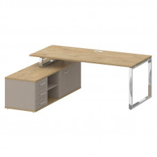 Стол руководителя с опорной греденцией, левый Шифт 2000*1800*753 SK.SRG-200 (L) Тиквуд Светлый/Капучино