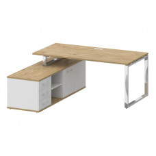 Стол руководителя с опорной греденцией, левый Шифт 1800*1800*753 SK.SRG-180 (L) Тиквуд Светлый/Белый Бриллиант