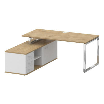 Шифт Стол руководителя с опорной греденцией, левый SK.SRG-180 (L) Тиквуд Светлый/Белый Бриллиант 180