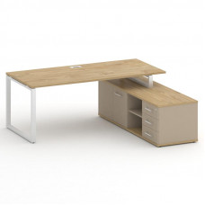 Стол руководителя с опорной греденцией, правый Шифт 2000*1800*753 SK.SRG-200.P (R) Тиквуд Светлый/Капучино/Металл Белый