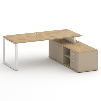 Шифт Стол руководителя с опорной греденцией, правый SK.SRG-200.P (R) Тиквуд Светлый/Капучино/Металл