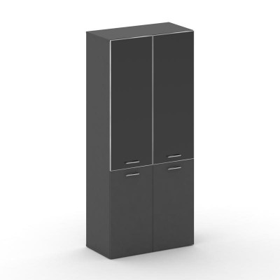 Шкаф офисный широкий высокий Фреско 896*460*2000 FRU.ST-101 black Базальт UM/Лакобель Черный/Хром
